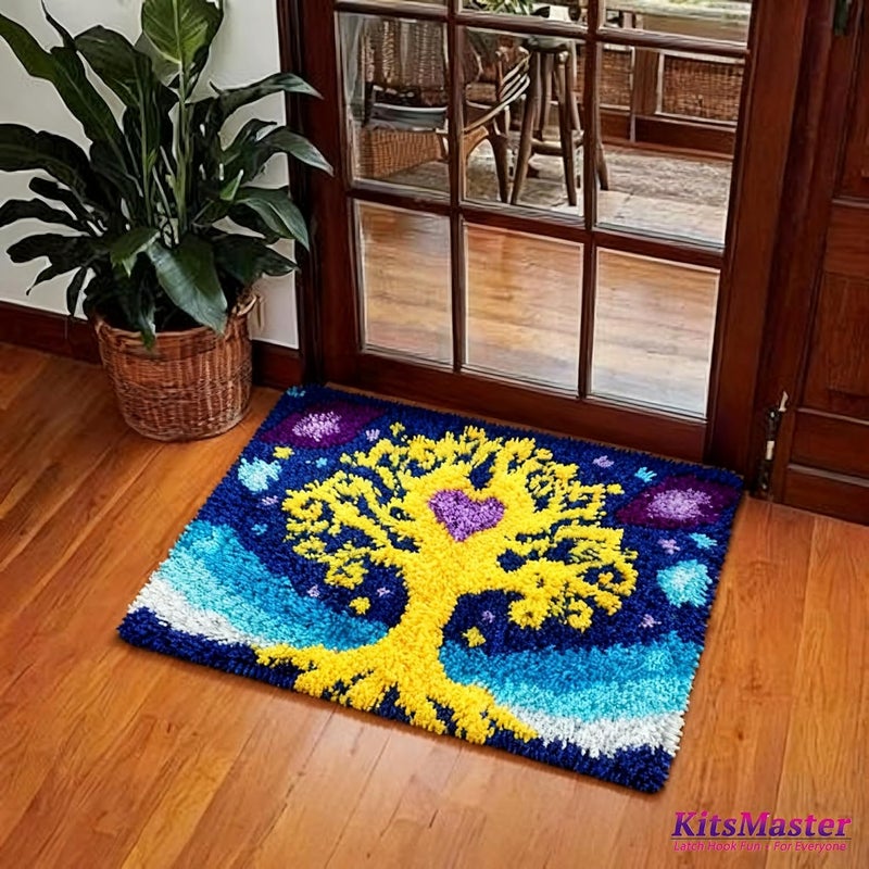 KitsMaster Latch Hook Kits– Intermediate DIY Rug Making Kit with Pre-Printed Canvas, Yarn & Tool, Heart-Shaped Tree Wall Décor, Handmade Rug Craft 23.6''x15.8'' (Tree of Love) - Image 4